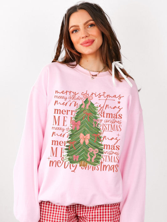 Merry Christmas Tree Sweatshirt, Coquette Christmas, Cute Holiday Sweater, Merry Crewneck, Festive Sweatshirt, Holiday Party Shirt