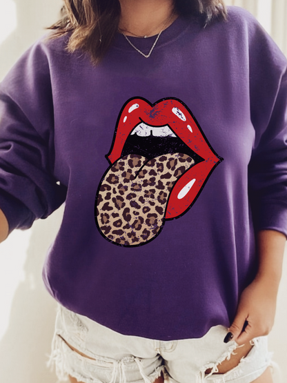 Red Lips Leopard Tongue Sweatshirt