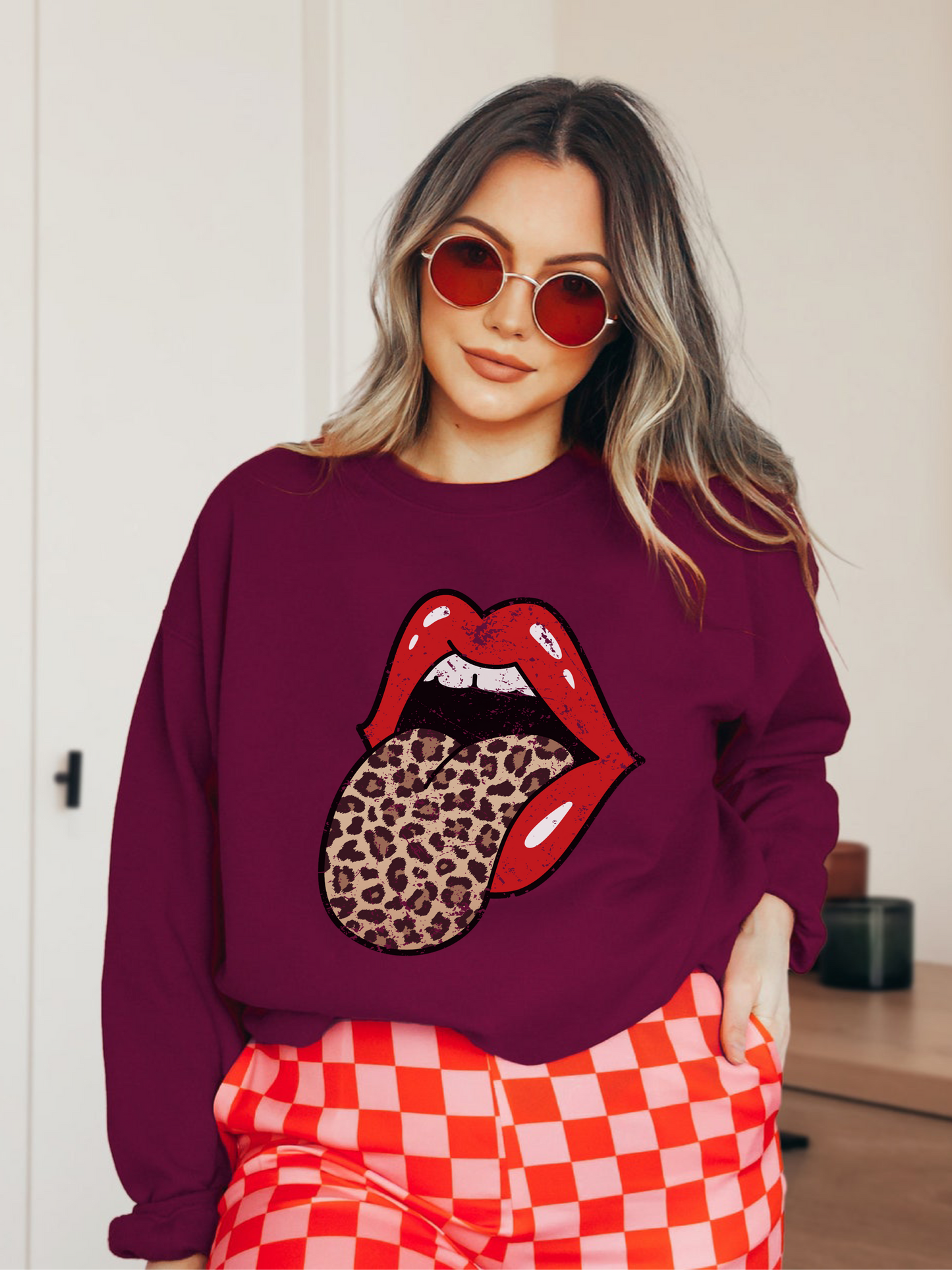 Red Lips Leopard Tongue Sweatshirt